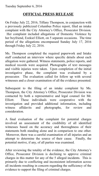 Illustration for article titled Columbus Prosecutor's Office Will Not Charge Ezekiel Elliott With Domestic Battery